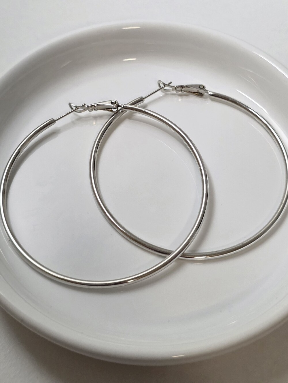 Solid Silver Thin 55" Plain Hoop Earring